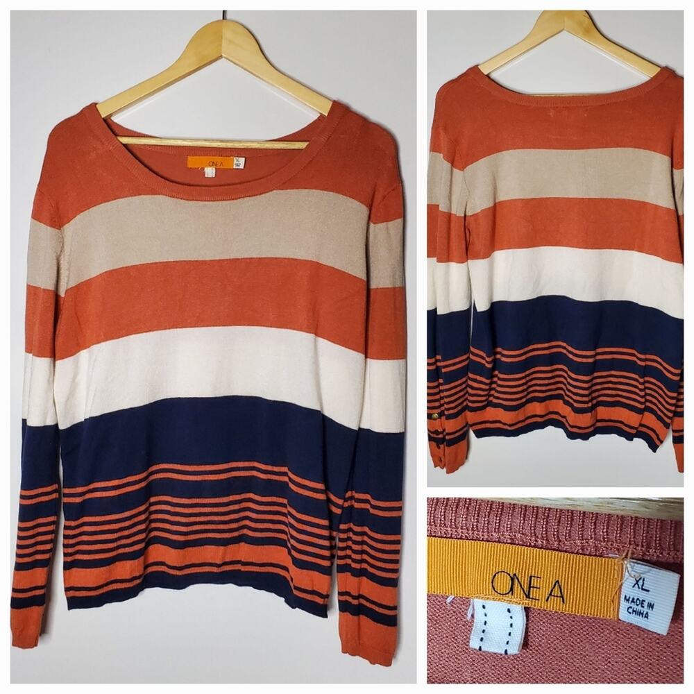 ONEA Stiped colorful stretchy knit pull over sweater Size XL